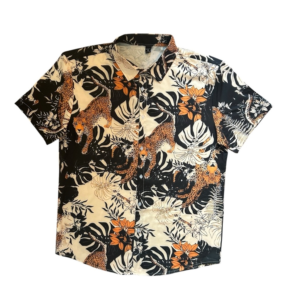 Manfinity Jaguar Resort Tropical Button Down Short Sleeve Shirt Size XXL